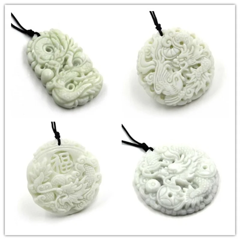 Men Accessories For Hand - Natural White jade Dragon Phoenix Pendant