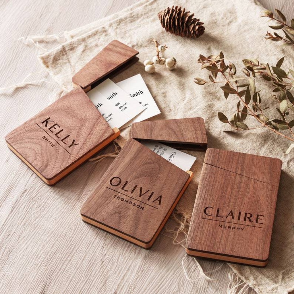 Business Card Holder Wooden Of - مراجعة Men'S Accessories Case وسعره
